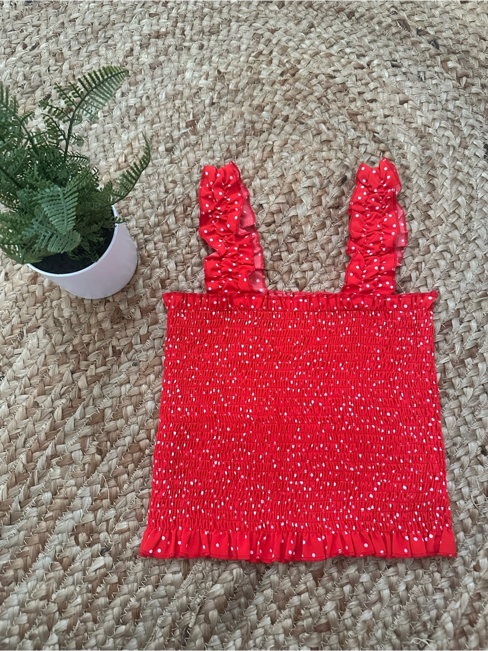 POLKA DOT SMOCKED TANK